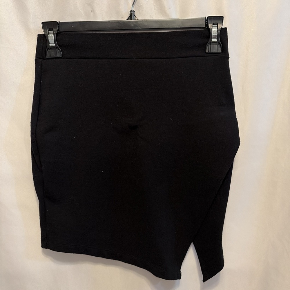 Forever 21 Womens Small Black Mini Skirt Faux Wrap Sexy Asymmetrical Tulip Hem